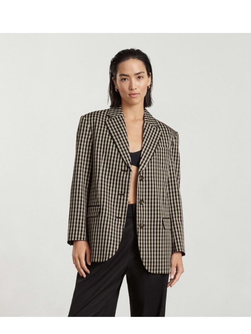 Everlane The 80s Blazer in Black + Cream Gingham - Picture 1 of 4